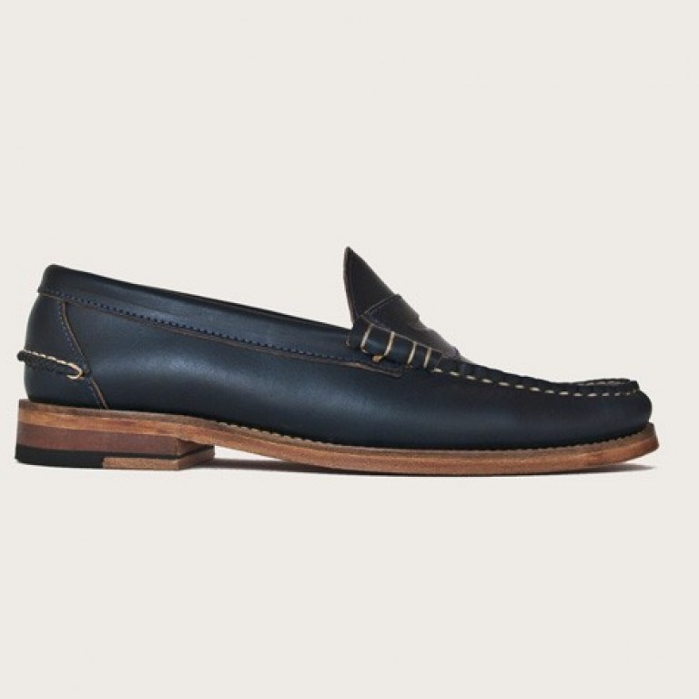 Oak Street Bootmakers - Dress Shoes - Navy Beefroll Penny Loafer 1.26.16