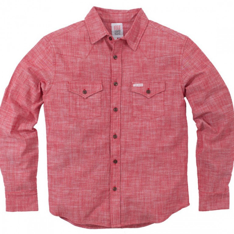 Topo Designs - Casual Button-Down Shirts - Mountain Shirt - Chambray - Red - 5Designs - Casual Button-Down Shirts