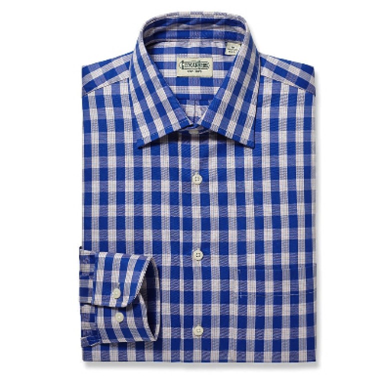 Gitman Bros - Casual Button-Down Shirts - Medium Spread Blue Twill Check