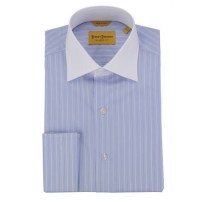 Hickey Freeman - Dress Shirts - Blue-White Stripe French Cuff Dress Shirt