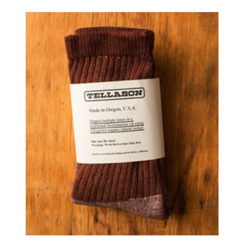 tellason acorn brown dyed crew socks