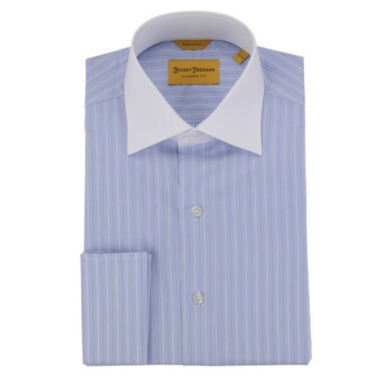 Hickey Freeman - Dress Shirts - Blue-White Stripe French Cuff Dress Shirt